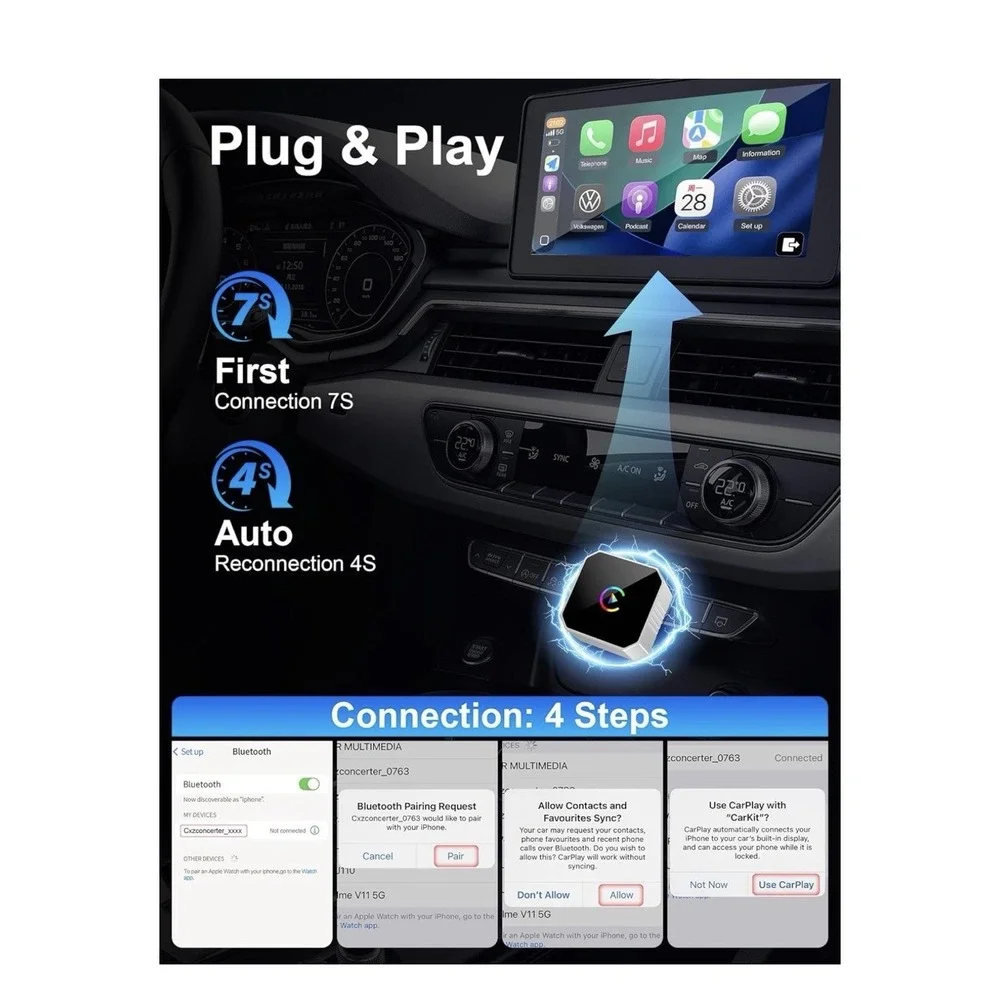 2026‎ Upgraded Mini Wireless CarPlay Adapter for Apple CarPlay & Android